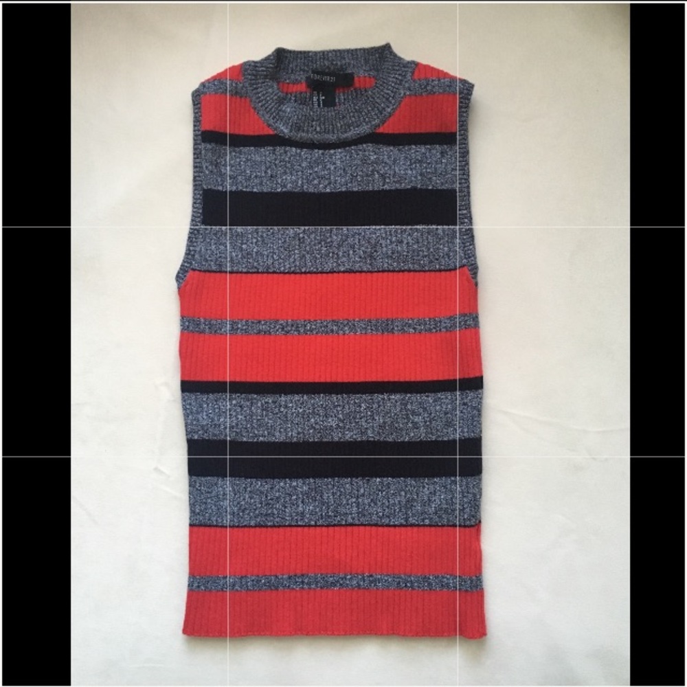 Forever 21- Gray, black and red strips sweater.